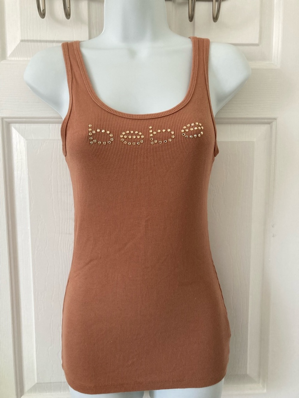 bebe Ribbed Stud Logo Tank Top - Rust - Picture 1 of 5